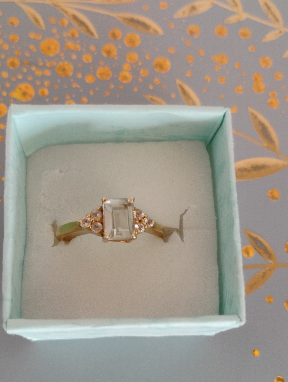 Green amethyst gold over sterling silver ring